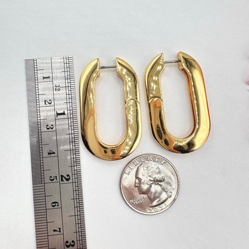 Jenny Bird Mega U-Link Earrings Gold Tone 14K Gold Plated Steel Oblong Hoops - Picture 10 of 12